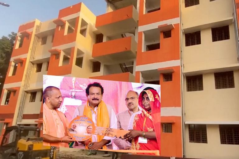 UP CM Yogi Adityanath hands over keys of flats, to 76 poor families which were built on gangster Atiq Ahmeds land
