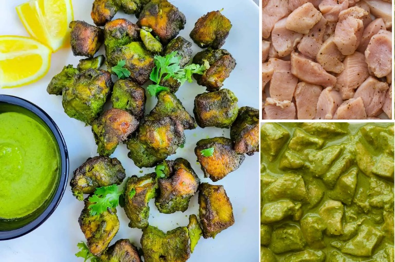 Chicken Green Kebab recipe explained in kannada