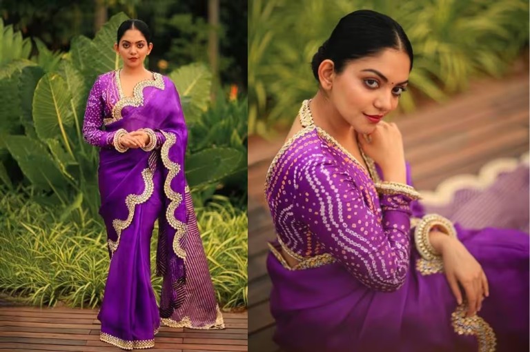 Actress Ahaana Krishna looking gorgeous in dairy milk color saree