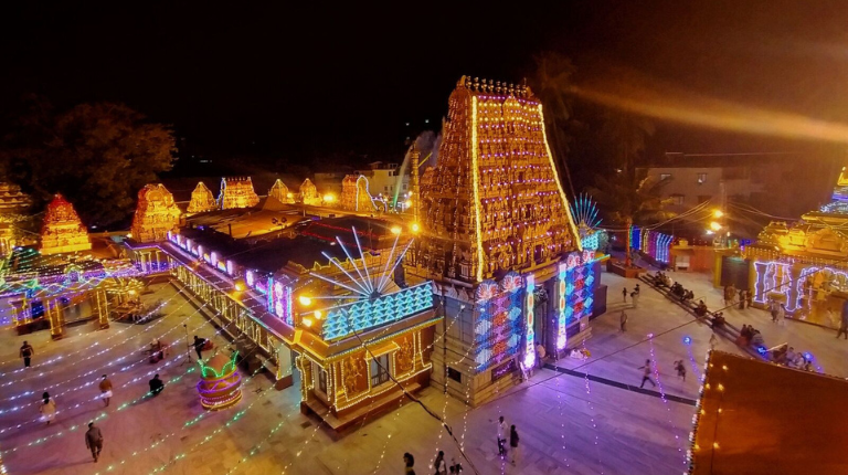 Kudroli temples decorated with colourful lights